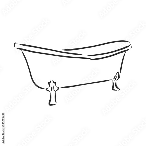 Bath Interior, hand draw, bath, vector sketch illustration