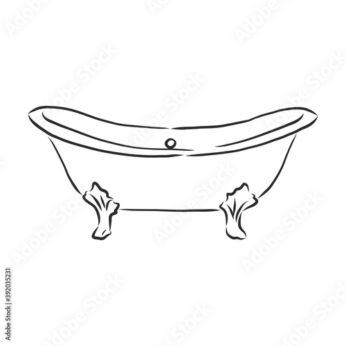 Bath Interior, hand draw, bath, vector sketch illustration