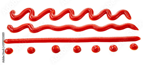 Assorted patterns of tomato ketchup drizzles