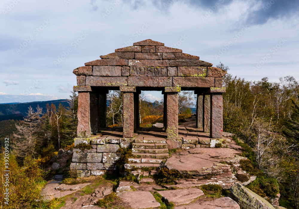 Monument on the Donon mountain peak in the Vosges. Historic sacred place where the rituals of the Celts and Proto-Celts took place.