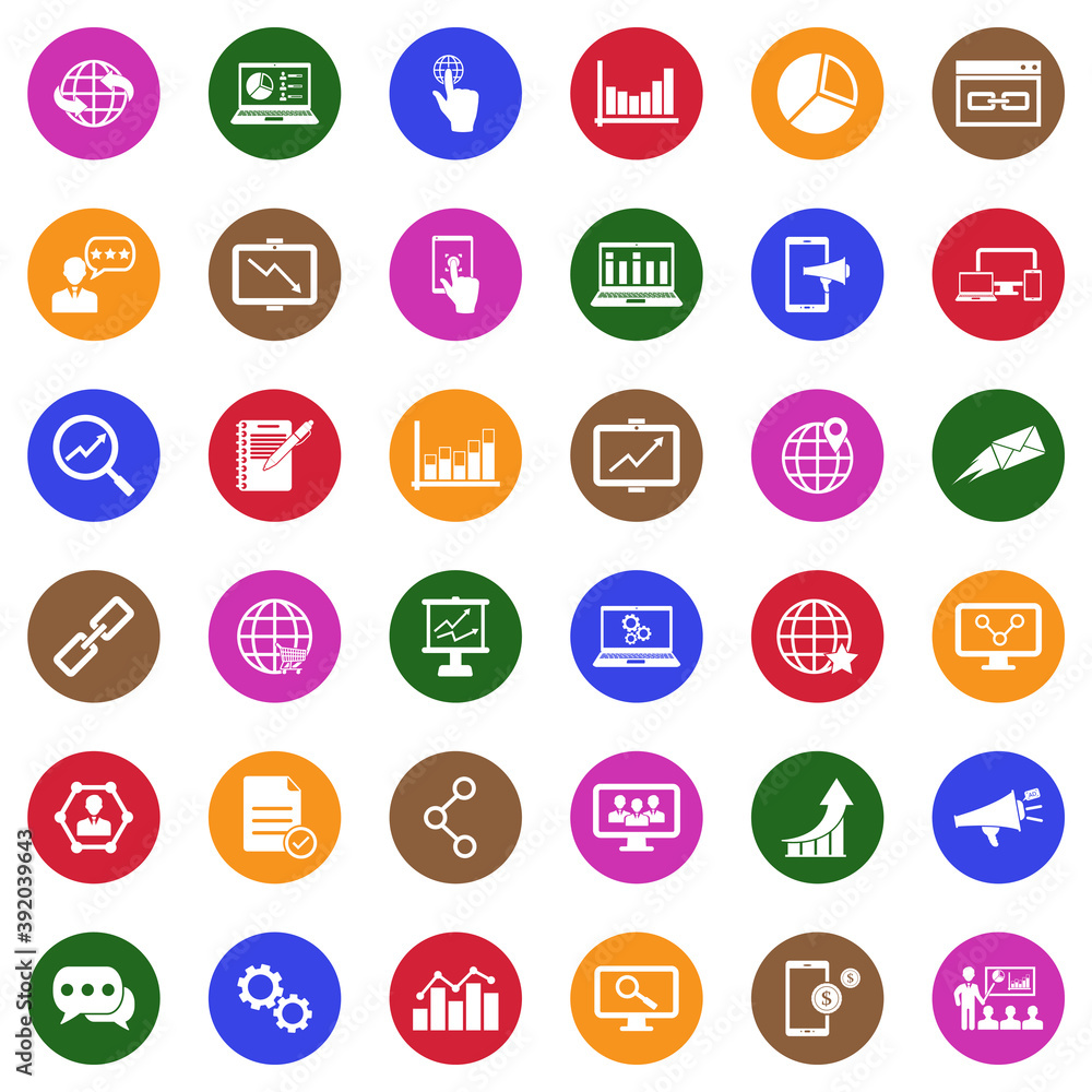 Internet Marketing Icons. White Flat Design In Circle. Vector Illustration. Internet Marketing Icons. White Flat Design In Circle. Vector Illustration.