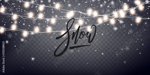 Snow Christmas background. Winter holiday scene. Realistic snow transparent overlay