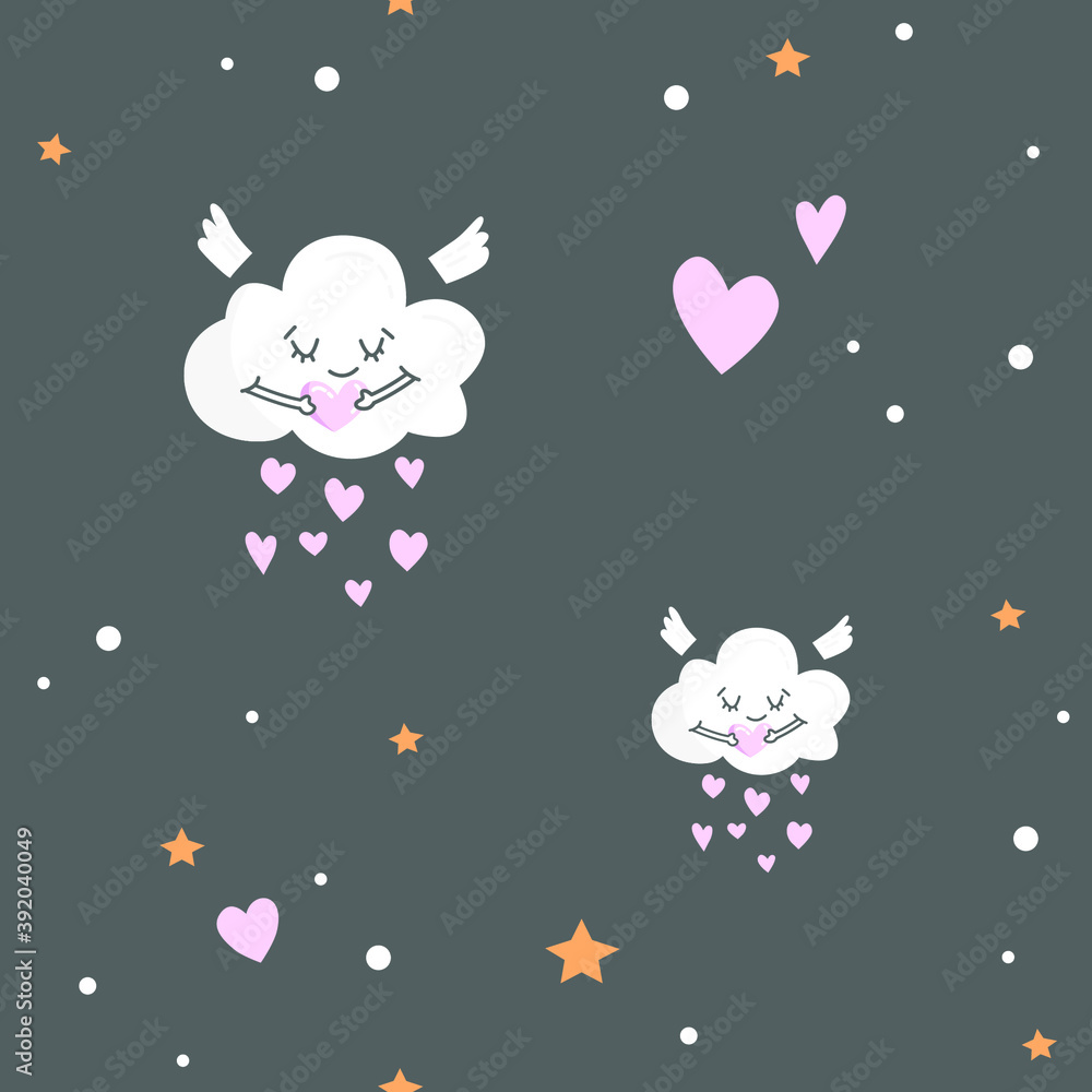 Cloud pattern in hearts on a gray background. Vector graphics. Love Cloud pattern in hearts on a gray background. Vector graphics. Love