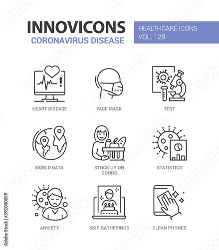 Coronavirus disease - line design style icons set