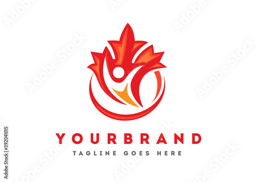 Canadian health fit Logo Design vector illustration. maple leaf health logo