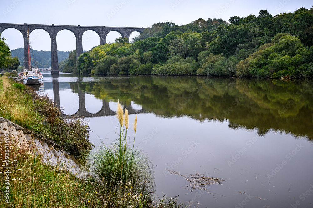 Fototapeta premium landscape of old viaduct over the river