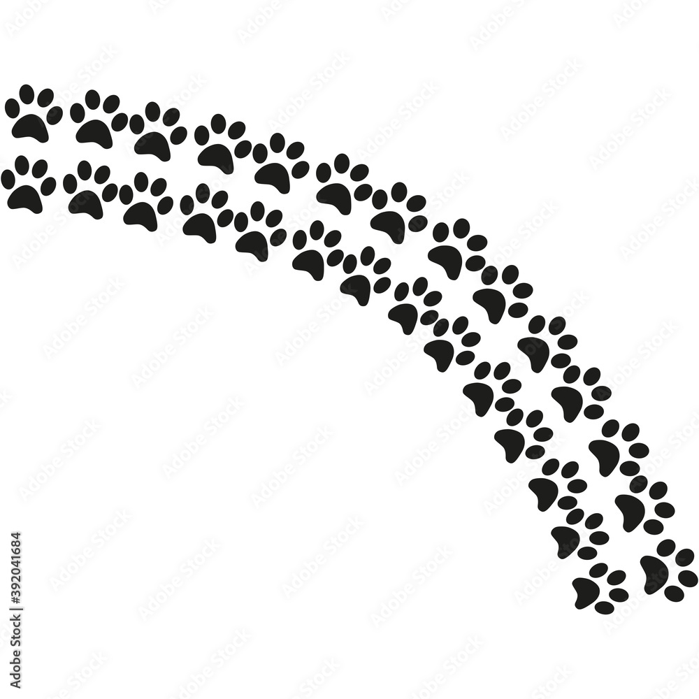 Blue paw in modern style on white background. Colorful line design. Animal cartoon. Fabric pattern. Footprint sign. Blue paw in modern style on white background. Colorful line design. Animal cartoon. Fabric pattern. Footprint sign.
