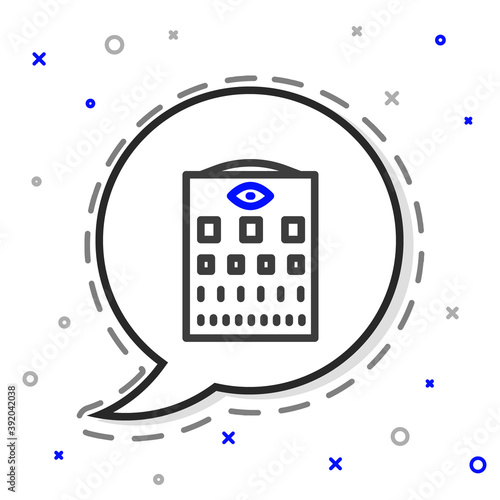 Line Eye test chart icon isolated on white background. Poster for vision testing in ophthalmic study. Snellen chart. Colorful outline concept. Vector.