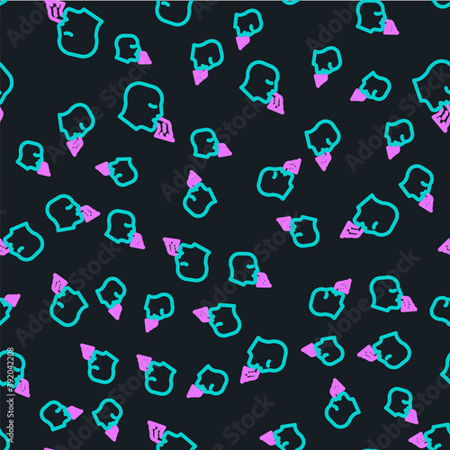 Line Vomiting man icon isolated seamless pattern on black background. Symptom of disease, problem with health. Nausea, food poisoning, alcohol poisoning concept. Vector.
