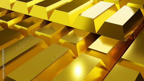 Stack of gold bars 3D rendering