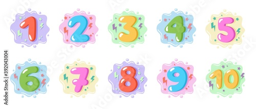 Colorful cartoon numbers for kids, birthday card template. Vector illustration