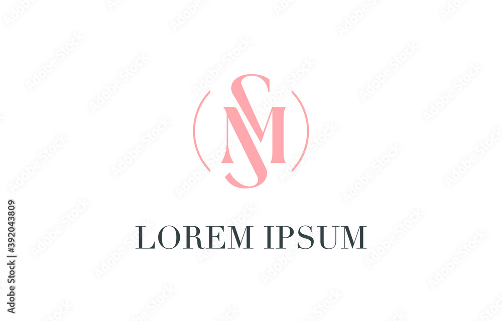 Logo - abbreviation, two letters M and S in a circle. Typographic logo for beauty salon