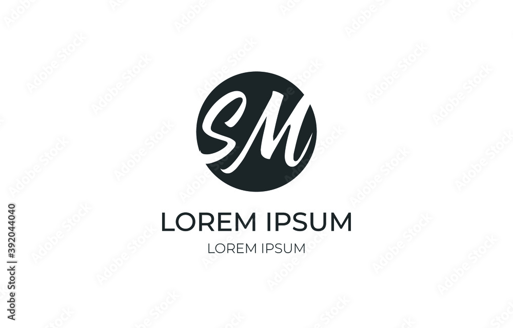 Logo - abbreviation, two letters M and S in a black circle. Typographic logo Logo - abbreviation, two letters M and S in a black circle. Typographic logo