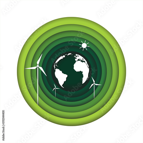 World Environment day, earth day, Eco friendly and sustainability concept with paper art style design on green background
