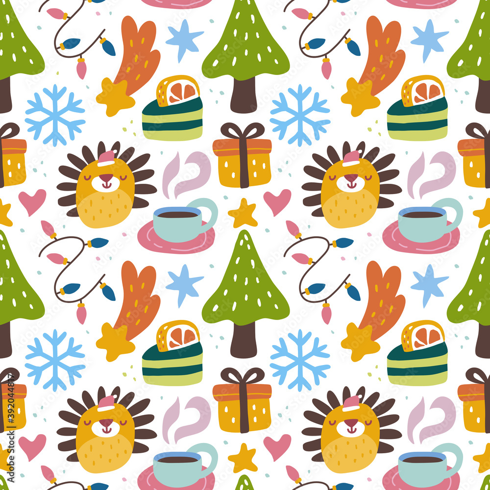 kawaii cute Christmas seamless pattern in scandinavian style. Can use for fabric etc kawaii cute Christmas seamless pattern in scandinavian style. Can use for fabric etc