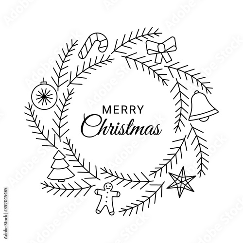 Line icons wreath circle for Christmas and New Year. Editable outline symbol. Vector illustration