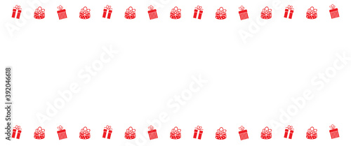 Christmas border and gift present box, Cartoon Border Gift Box Gift Christmas, Birthday card. Red white cute in horizontal