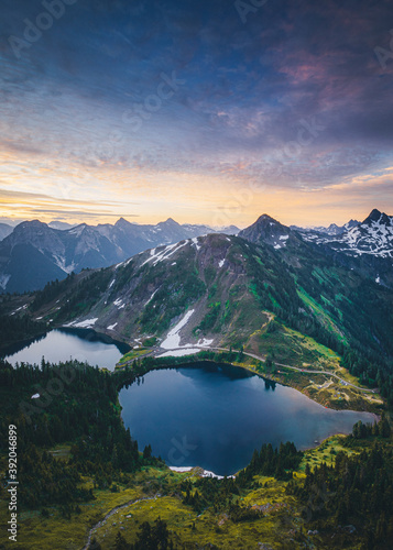 Beautiful "Twin Lakes" lakes from the top of Winchester mountain, USA