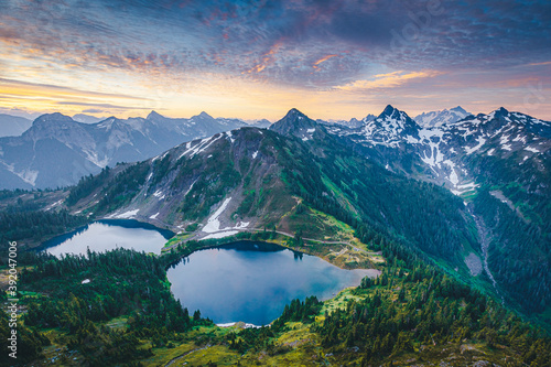 Beautiful "Twin Lakes" lakes from the top of Winchester mountain, USA