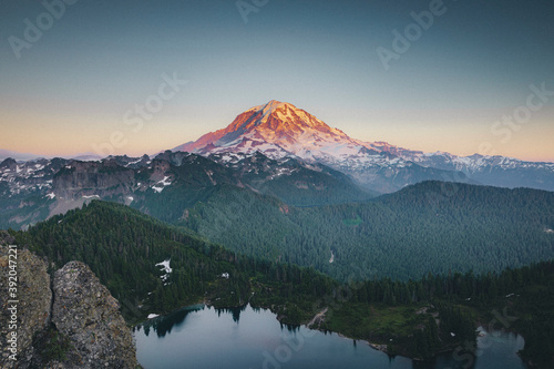 Beautiful mt. Rainier from the top of Tolmie Peak, USA photo