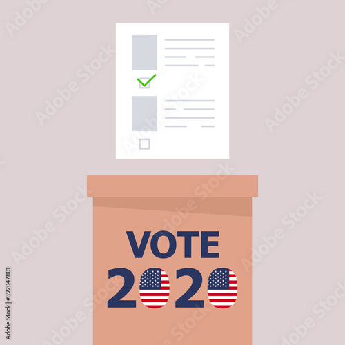 Vote. Every voice matters. Vector banner template for US presidential election. Election day. Usa debate of president voting 2020. Election voting poster. Vote 2020 in USA, banner design