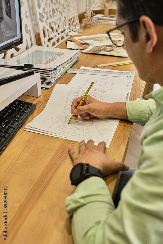 designer is drawing his projects designer is drawing his projects