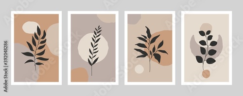 Abstract floral posters. Botanical wall art print, minimal plant set for card, wallpaper, cover, natural plant vector illustration