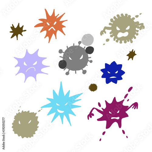 ウイルスのキャラクターの手描きイラストアイコン