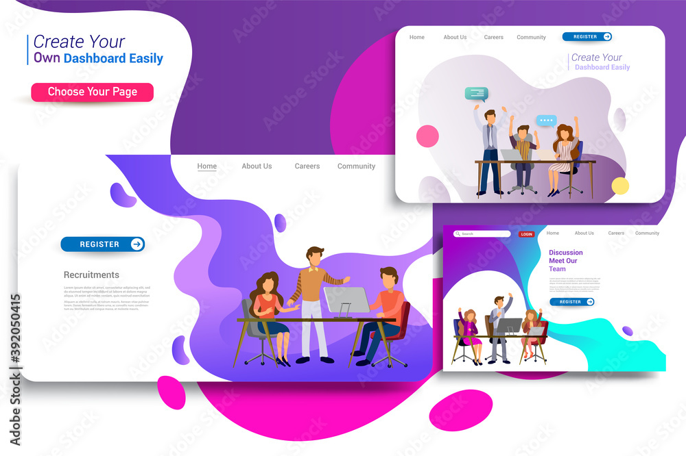 Set of landing page design templates, business strategy, analytics and brainstorming. Modern vector illustration concepts for website design ui/ux and mobile website development, business presentation