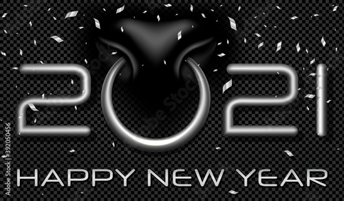 A bull s nose with a metal nose ring 2021. A symbol of the New Year and Christmas. 3d realistic vector illustration