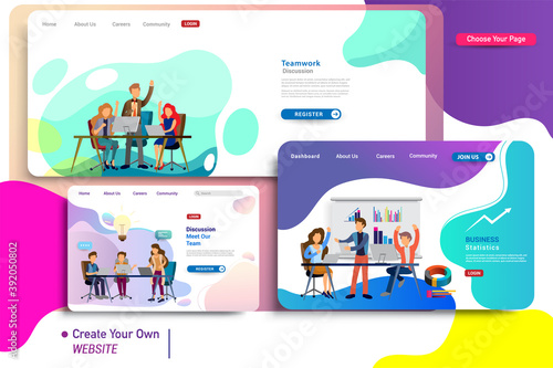 Set of landing page design templates, business strategy, analytics and brainstorming. Modern vector illustration concepts for website design ui/ux and mobile website development, business presentation