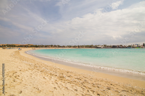 Sandy Beach of Castillo Caleta de Fuste with light blue water, Fuerteventura, Canary Islands, Spain. photo