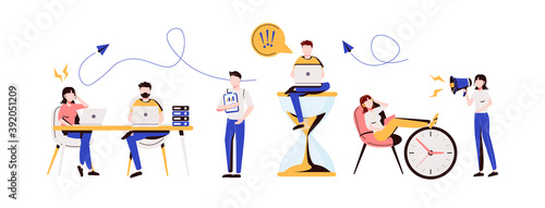 Procrastination Concept. Procrastinating Lazy Businesspeople Employees Sleeping and Sitting at Workplace with Legs on Office Desk Postponing Work Unprofitable Time. 