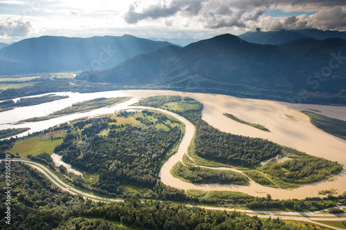 Trans Canada Highway and the Fraser River in Flood near Hope, B.C. photo
