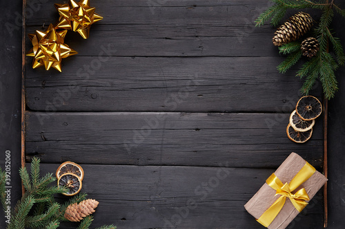 Christmas decoraion on black wooden background