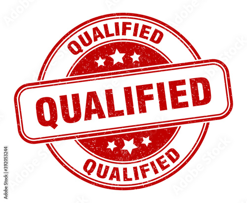 qualified stamp. qualified label. round grunge sign