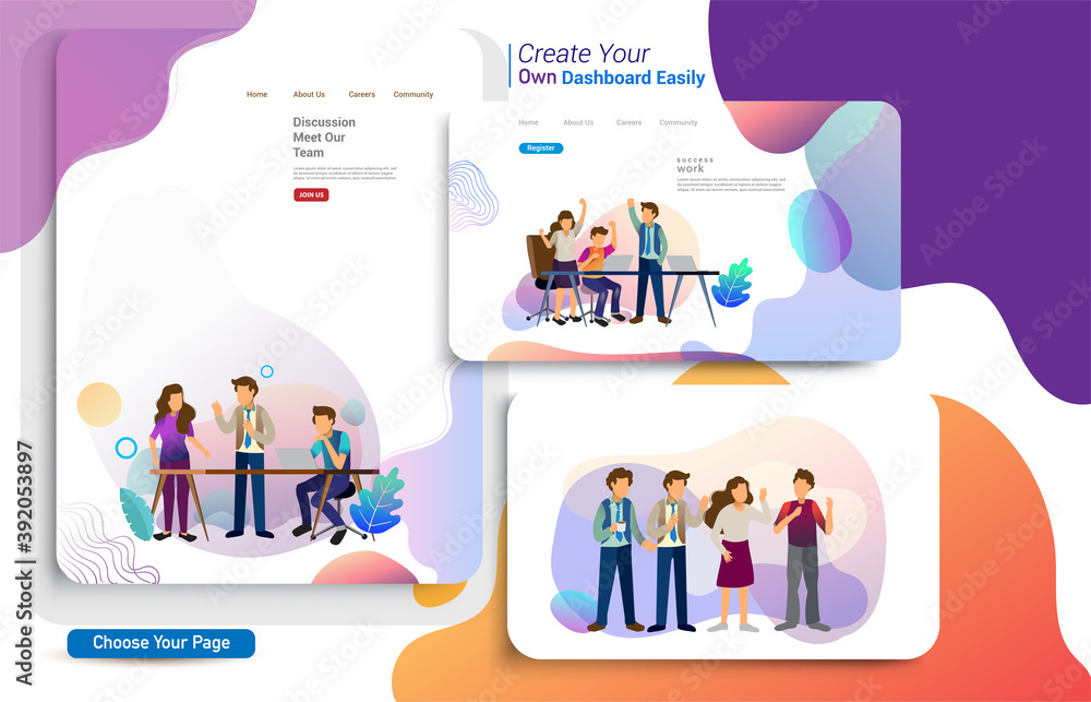 Set of landing page design templates, business strategy, analytics and ...