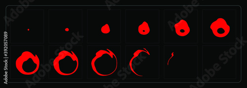 Liquid animation effect. Blood circle sprites sheet for games, cartoon or animation and motion design.
