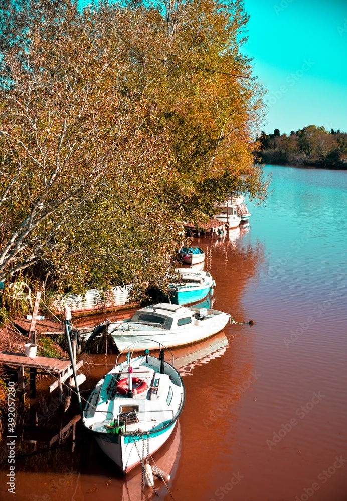Naklejka premium boats on the river