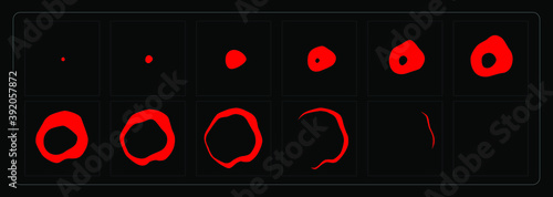 Liquid animation effect. Blood circle sprites sheet for games, cartoon or animation and motion design. 