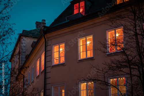Photography Building in Stockholm decorated with yellow light lantern