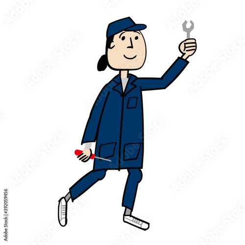 Female repairer who is working with tools
