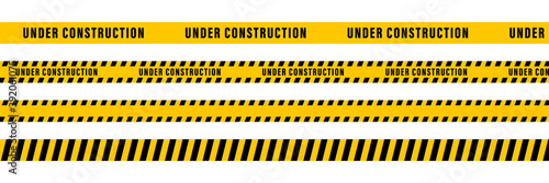 Under construction yellow ribbon tape. Vector isolated elements. Safety sign. Cauntion and danger ribbon. Stock vector.