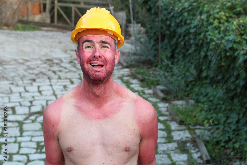 Hilarious construction worker with tank top tan lines Hilarious construction worker with tank top tan lines
