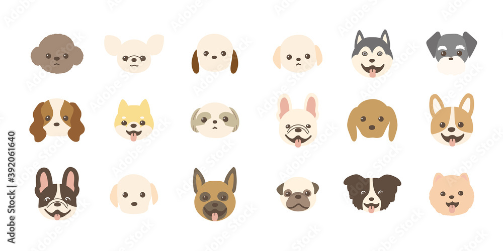 色々な種類の犬の顔のベクターイラストセット アイコン Stock Vector Adobe Stock