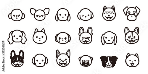 色々な種類の犬の顔のアイコンセット