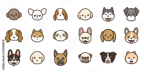色々な種類の犬の顔のアイコンセット