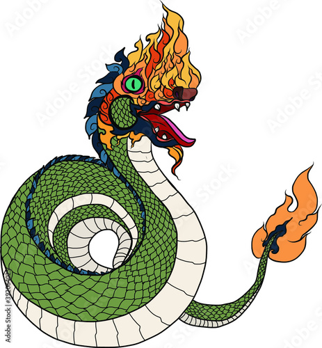 Traditional Line Thai style. Naka Thai Dragon vector and illustration isolate. Naga or Naka is Buddha's animal ,It's king of snake in South East Asia.