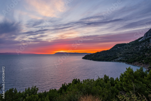 A beautiful sunset seen from Drasnice village in Croatia. September 2020