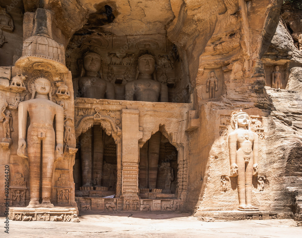 Jain sculptures at the western gate to fort Gwalior, India Jain sculptures at the western gate to fort Gwalior, India